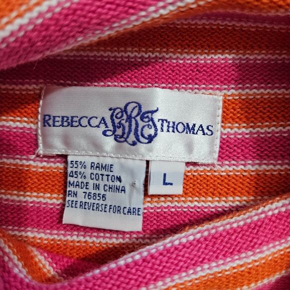 Rebecca Thomas Sweater Mock Neck Retro 70s Cropped Pink Orange Striped Large - Picture 10 of 14